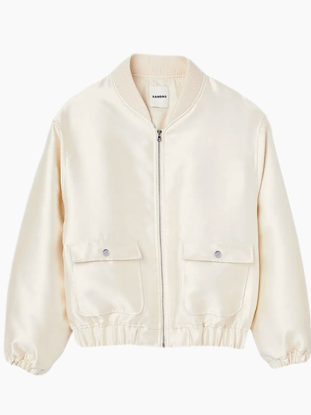 Only Worn Once! Sandro Paris Satin Bomber Jacket Cream | Size 2